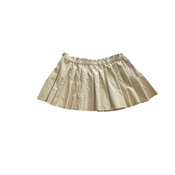 Divided Beige Pleated Mini Skirt with Elastic Waistband Size:XL - Picture 2 of 4